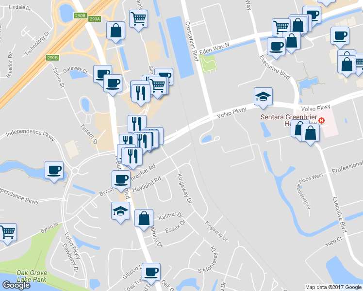 map of restaurants, bars, coffee shops, grocery stores, and more near 212 Thrasher Road in Chesapeake