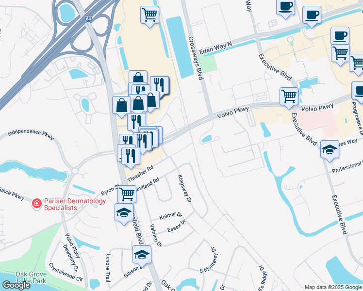 map of restaurants, bars, coffee shops, grocery stores, and more near 212 Thrasher Road in Chesapeake