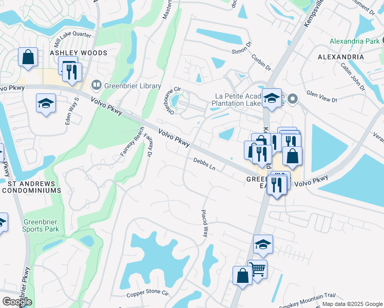 map of restaurants, bars, coffee shops, grocery stores, and more near 1305 Rellen Street in Chesapeake