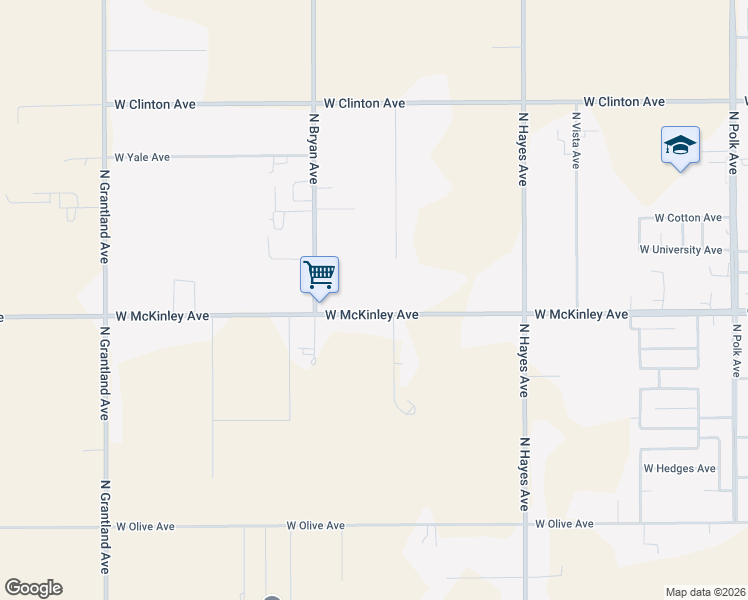 map of restaurants, bars, coffee shops, grocery stores, and more near 6308 West McKinley Avenue in Fresno