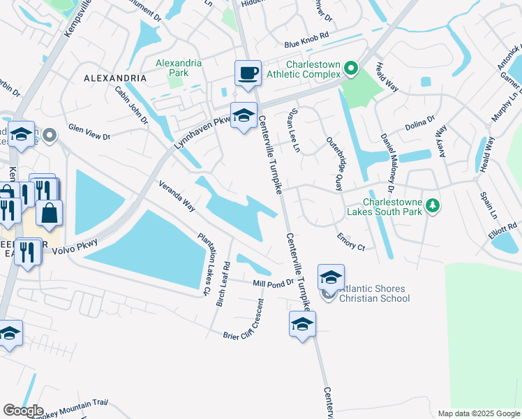 map of restaurants, bars, coffee shops, grocery stores, and more near 6016 Glen View Dr in Virginia Beach