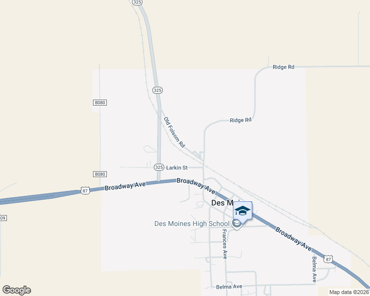 map of restaurants, bars, coffee shops, grocery stores, and more near Old Folsom Road in Des Moines