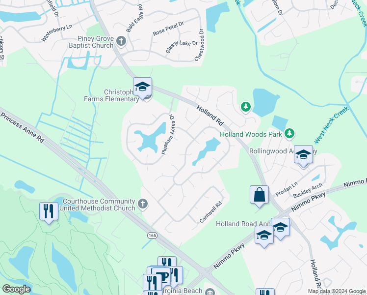 map of restaurants, bars, coffee shops, grocery stores, and more near 2760 Christopher Farms Drive in Virginia Beach