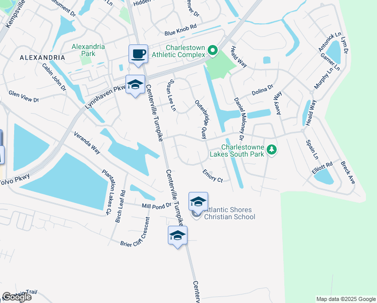 map of restaurants, bars, coffee shops, grocery stores, and more near 905 Emory Court in Virginia Beach