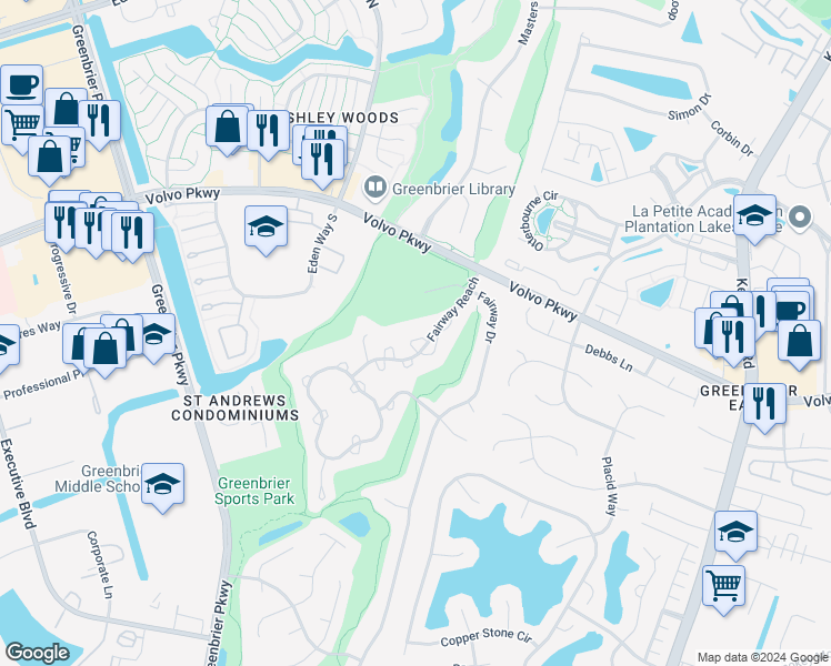 map of restaurants, bars, coffee shops, grocery stores, and more near 1308 Bunker Ridge Arch in Chesapeake