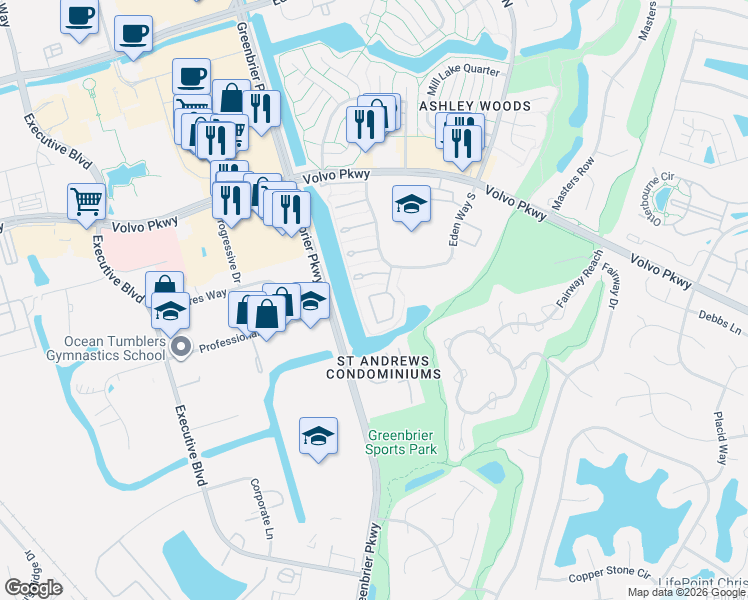 map of restaurants, bars, coffee shops, grocery stores, and more near 1054 Still-Harbor Circle in Chesapeake