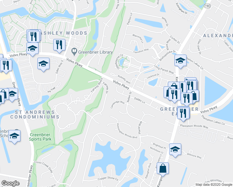 map of restaurants, bars, coffee shops, grocery stores, and more near 1322 Debbs Lane in Chesapeake