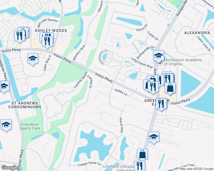 map of restaurants, bars, coffee shops, grocery stores, and more near 1328 Debbs Lane in Chesapeake