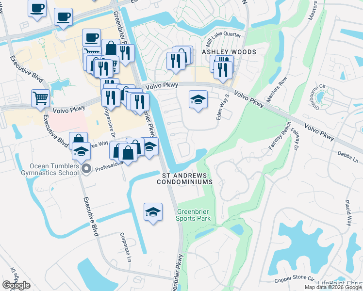 map of restaurants, bars, coffee shops, grocery stores, and more near 1054 Still-Harbor Circle in Chesapeake
