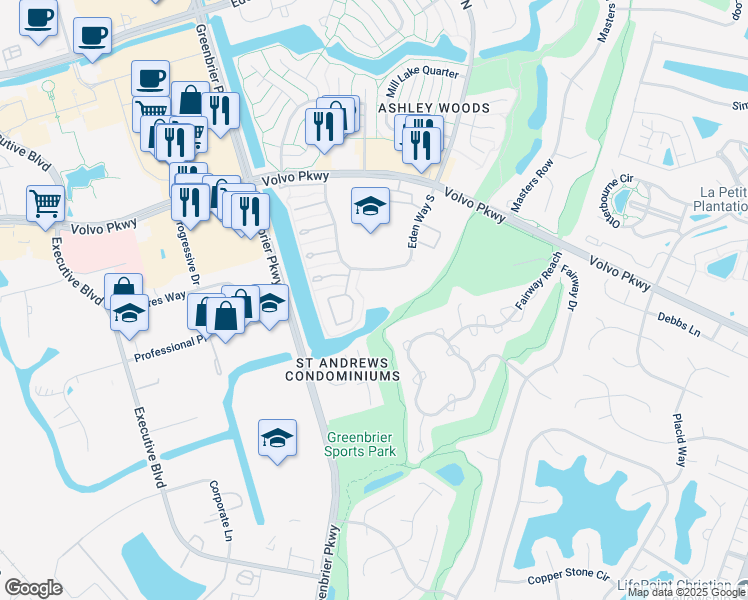 map of restaurants, bars, coffee shops, grocery stores, and more near 1341 Ivy Trail in Chesapeake