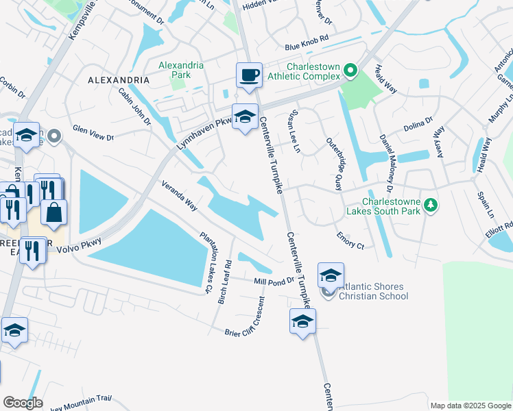 map of restaurants, bars, coffee shops, grocery stores, and more near 6016 Glen View Dr in Virginia Beach
