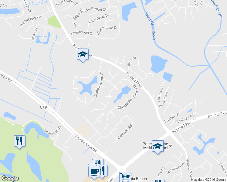 map of restaurants, bars, coffee shops, grocery stores, and more near 2769 Christopher Farms Drive in Virginia Beach