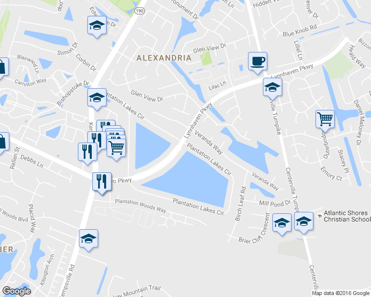 map of restaurants, bars, coffee shops, grocery stores, and more near 1205 Plantation Lakes Circle in Chesapeake