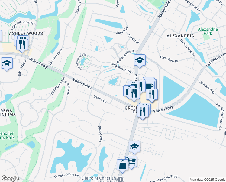 map of restaurants, bars, coffee shops, grocery stores, and more near 1508 Volvo Parkway in Chesapeake