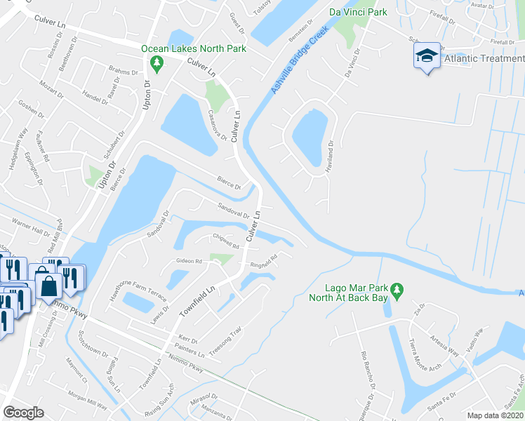 map of restaurants, bars, coffee shops, grocery stores, and more near 813 Alger Court in Virginia Beach