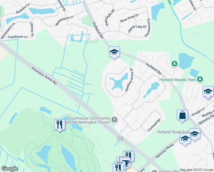 map of restaurants, bars, coffee shops, grocery stores, and more near 2753 Pleasant Acres Drive in Virginia Beach