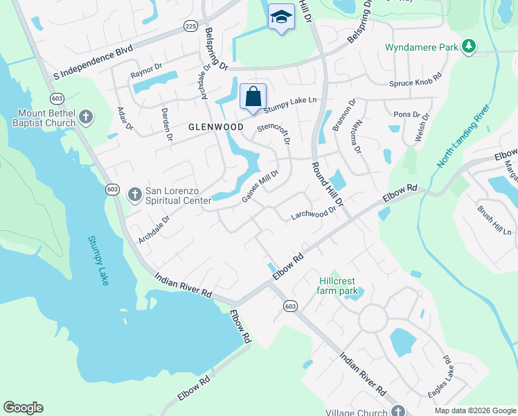 map of restaurants, bars, coffee shops, grocery stores, and more near 3893 Larchwood Drive in Virginia Beach