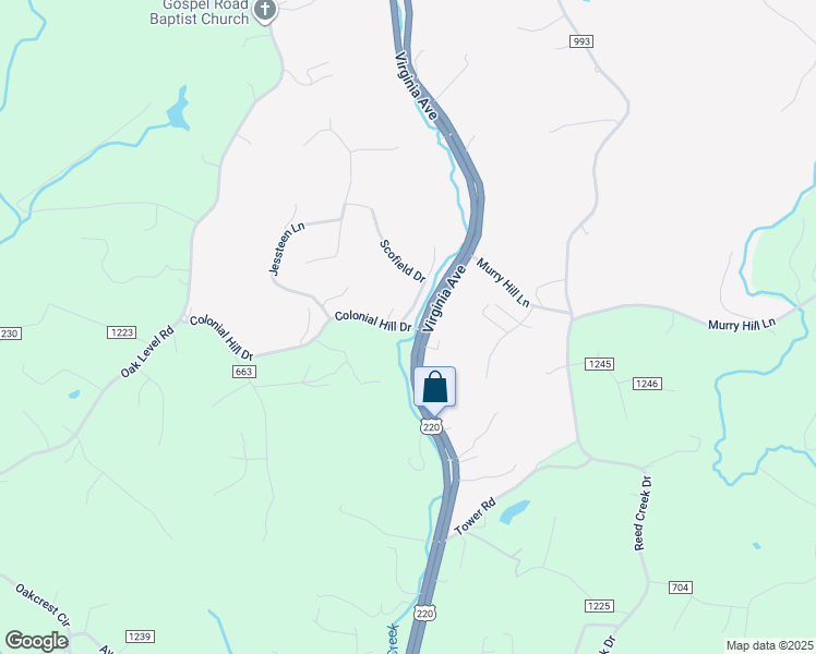 map of restaurants, bars, coffee shops, grocery stores, and more near 1 Colonial Hill Drive in Bassett