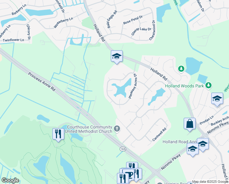 map of restaurants, bars, coffee shops, grocery stores, and more near 2105 Farmingdale Circle in Virginia Beach