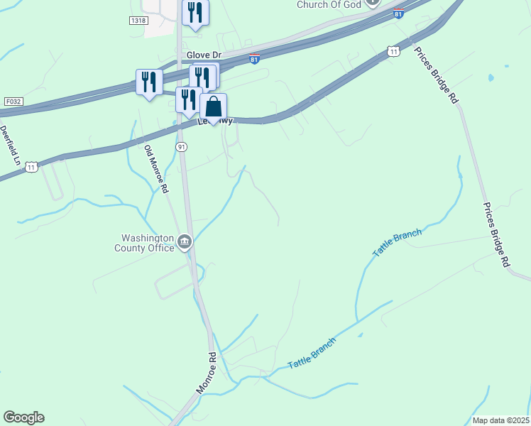 map of restaurants, bars, coffee shops, grocery stores, and more near 33476 Lee Highway in Glade Spring