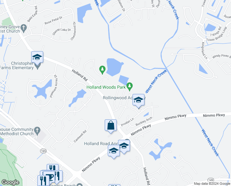 map of restaurants, bars, coffee shops, grocery stores, and more near 1720 Lapstone Court in Virginia Beach