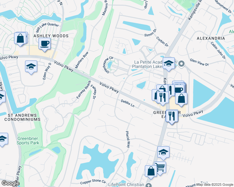 map of restaurants, bars, coffee shops, grocery stores, and more near 1312 Rellen Street in Chesapeake