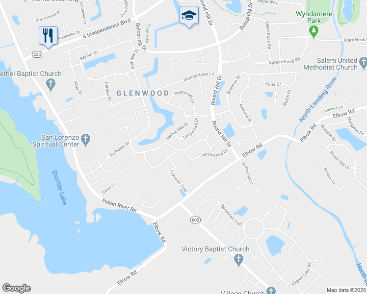 map of restaurants, bars, coffee shops, grocery stores, and more near 3953 Middlewood Drive in Virginia Beach