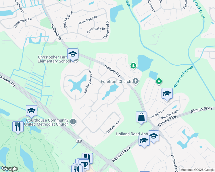 map of restaurants, bars, coffee shops, grocery stores, and more near 2769 Christopher Farms Drive in Virginia Beach