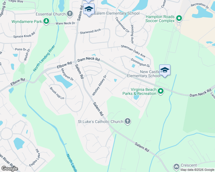 map of restaurants, bars, coffee shops, grocery stores, and more near 3817 Southcross Court in Virginia Beach