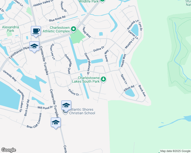 map of restaurants, bars, coffee shops, grocery stores, and more near 1025 Kinderly Lane in Virginia Beach