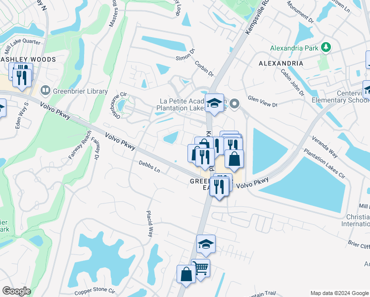 map of restaurants, bars, coffee shops, grocery stores, and more near 1453 Hambledon Loop in Chesapeake