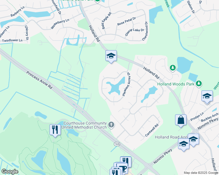 map of restaurants, bars, coffee shops, grocery stores, and more near 2100 Farmingdale Circle in Virginia Beach