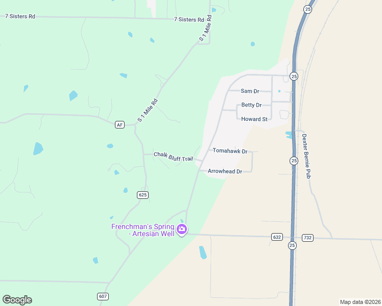 map of restaurants, bars, coffee shops, grocery stores, and more near 16929 Chalk Bluff Trail in Dexter