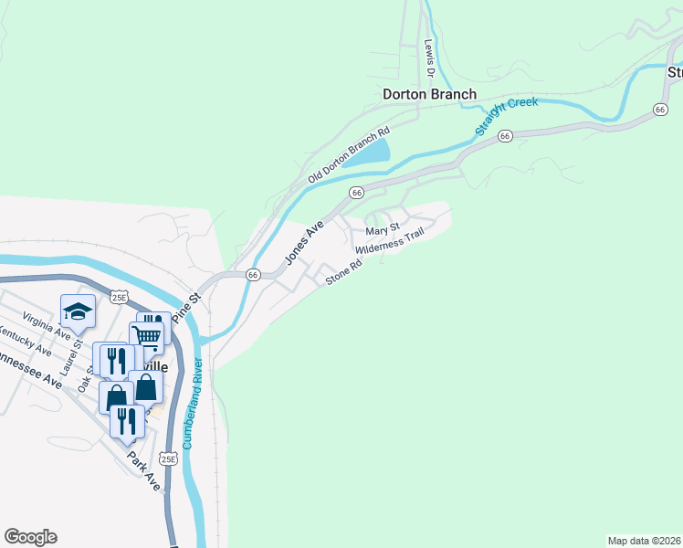 map of restaurants, bars, coffee shops, grocery stores, and more near Stone Road in Pineville
