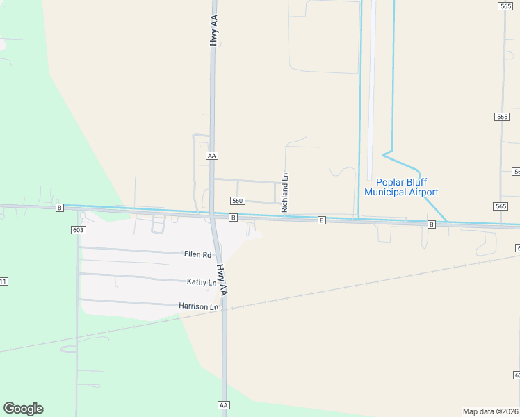 map of restaurants, bars, coffee shops, grocery stores, and more near 329 County Road 560 in Poplar Bluff