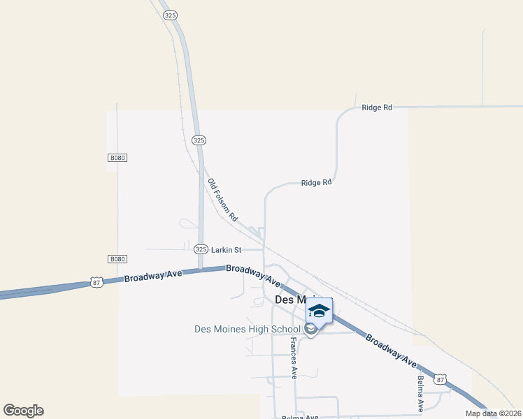 map of restaurants, bars, coffee shops, grocery stores, and more near Old Folsom Road in Des Moines