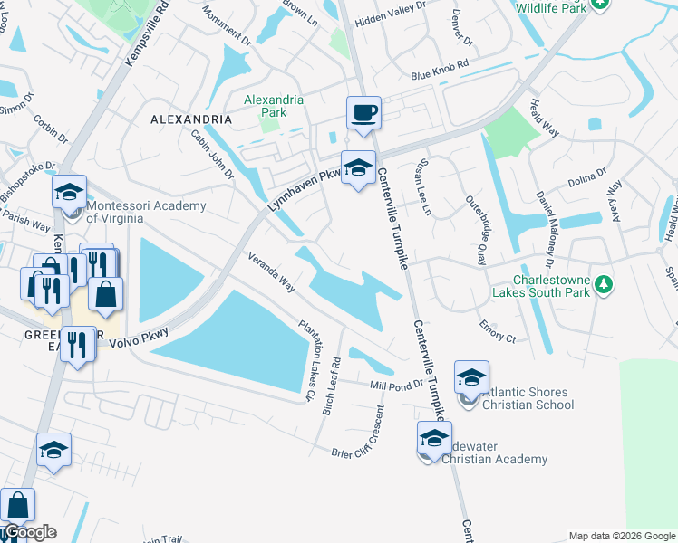 map of restaurants, bars, coffee shops, grocery stores, and more near 6000 Glen View Drive in Virginia Beach