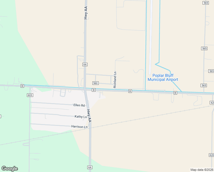 map of restaurants, bars, coffee shops, grocery stores, and more near 329 County Road 560 in Poplar Bluff