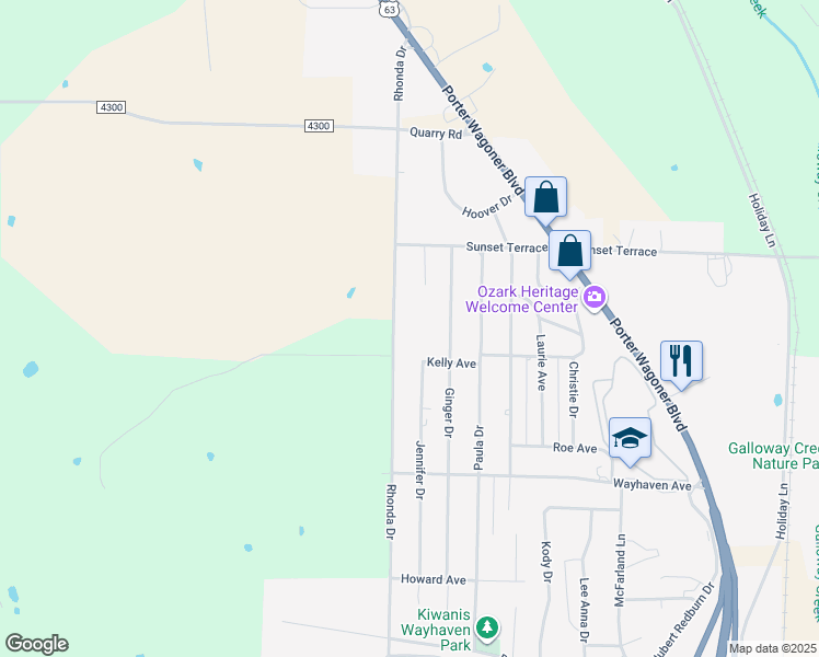map of restaurants, bars, coffee shops, grocery stores, and more near 2904 Rhonda Drive in West Plains