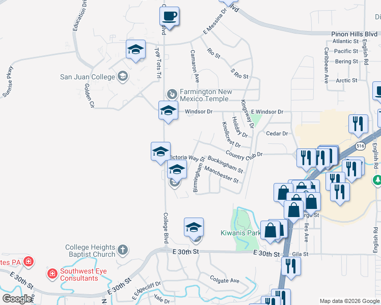map of restaurants, bars, coffee shops, grocery stores, and more near 3995 Birmingham Street in Farmington