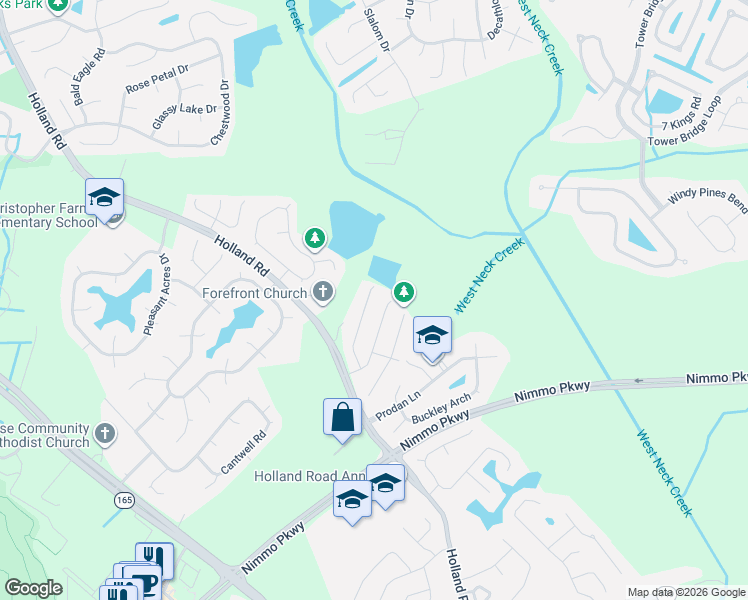 map of restaurants, bars, coffee shops, grocery stores, and more near 1713 Creekstone Court in Virginia Beach