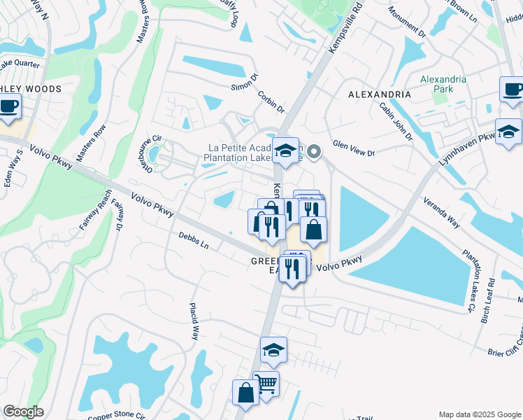 map of restaurants, bars, coffee shops, grocery stores, and more near 1464 Titchfield Drive in Chesapeake