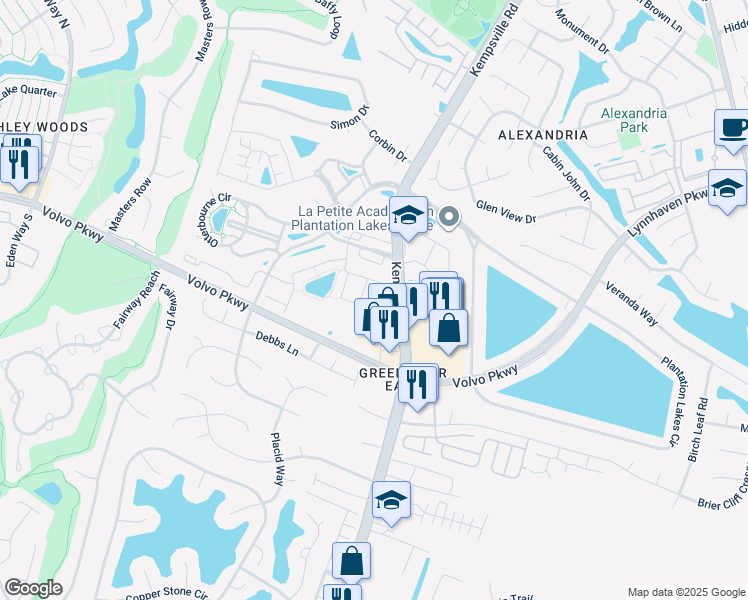 map of restaurants, bars, coffee shops, grocery stores, and more near 1464 Titchfield Drive in Chesapeake