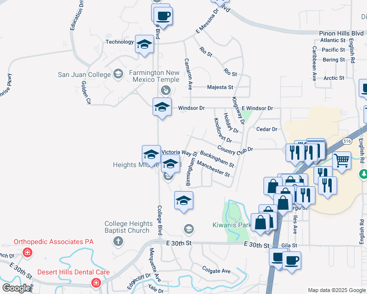 map of restaurants, bars, coffee shops, grocery stores, and more near 4001 Abbey Road in Farmington