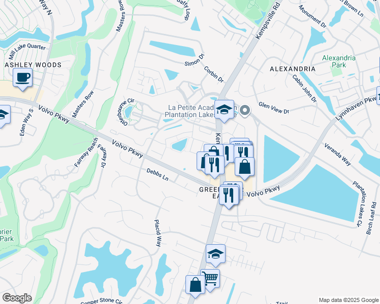 map of restaurants, bars, coffee shops, grocery stores, and more near 1539 Hambledon Loop in Chesapeake