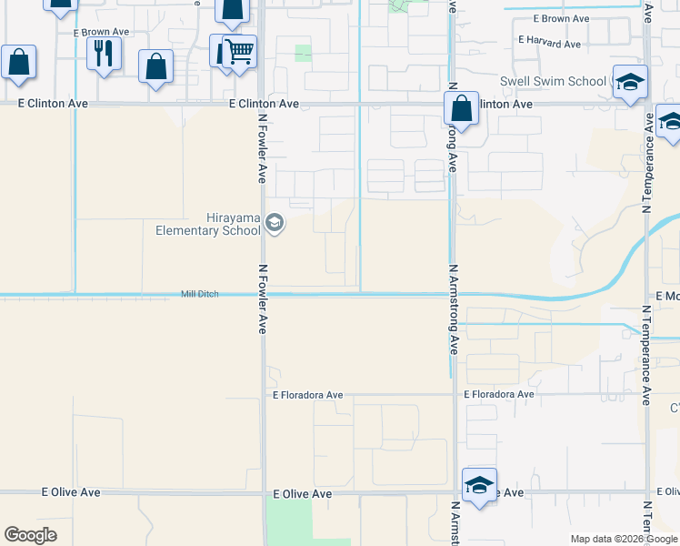 map of restaurants, bars, coffee shops, grocery stores, and more near 2204 North Fowler Avenue in Fresno
