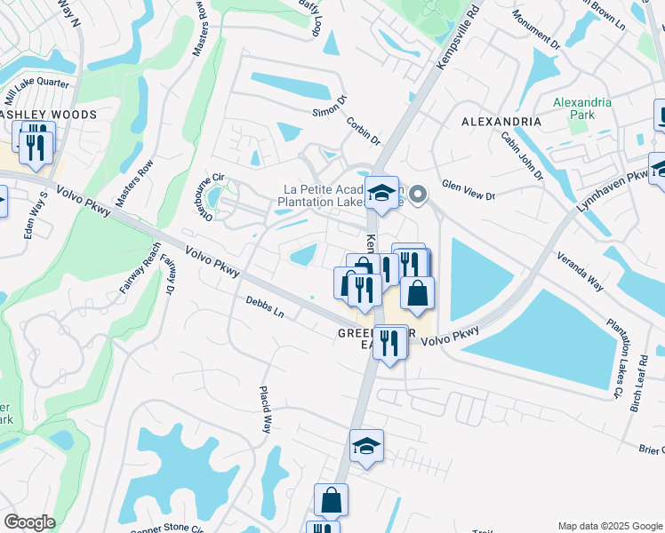 map of restaurants, bars, coffee shops, grocery stores, and more near 1428 Hambledon Loop in Chesapeake