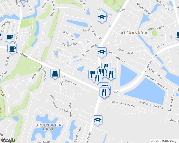 map of restaurants, bars, coffee shops, grocery stores, and more near 1424 Hambledon Loop in Chesapeake