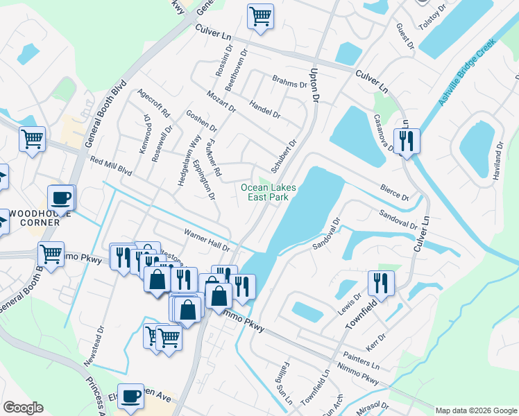 map of restaurants, bars, coffee shops, grocery stores, and more near 1276 Tennyson Road in Virginia Beach