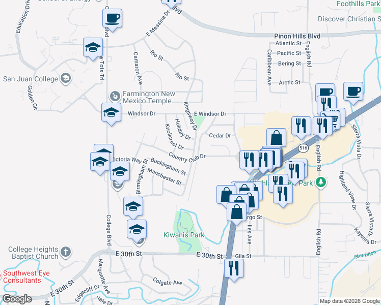 map of restaurants, bars, coffee shops, grocery stores, and more near 3911 Knollcrest Drive in Farmington